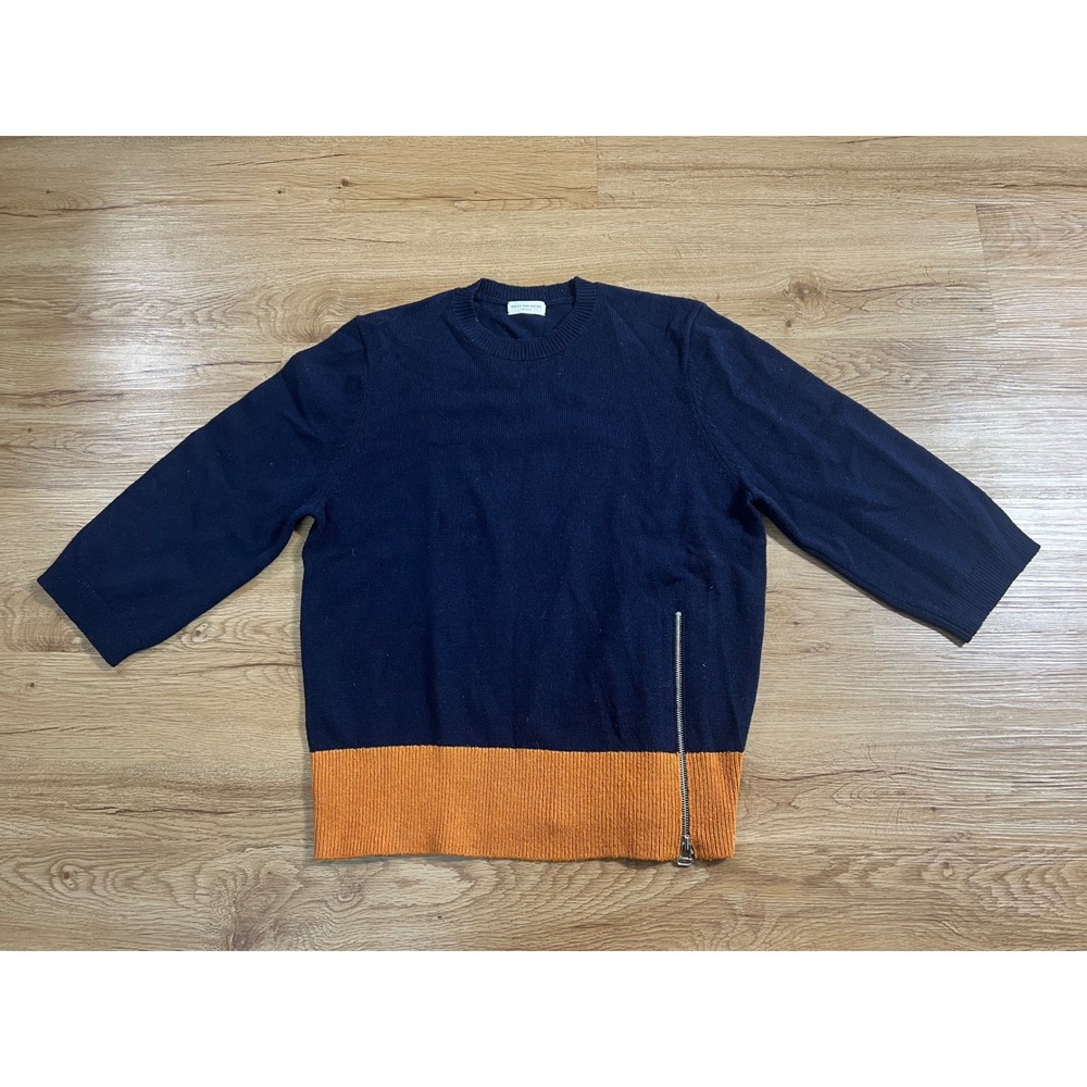 Dries Van Noten Women M Wool Alpaca Sweater Navy Orange Side Zip Belgium